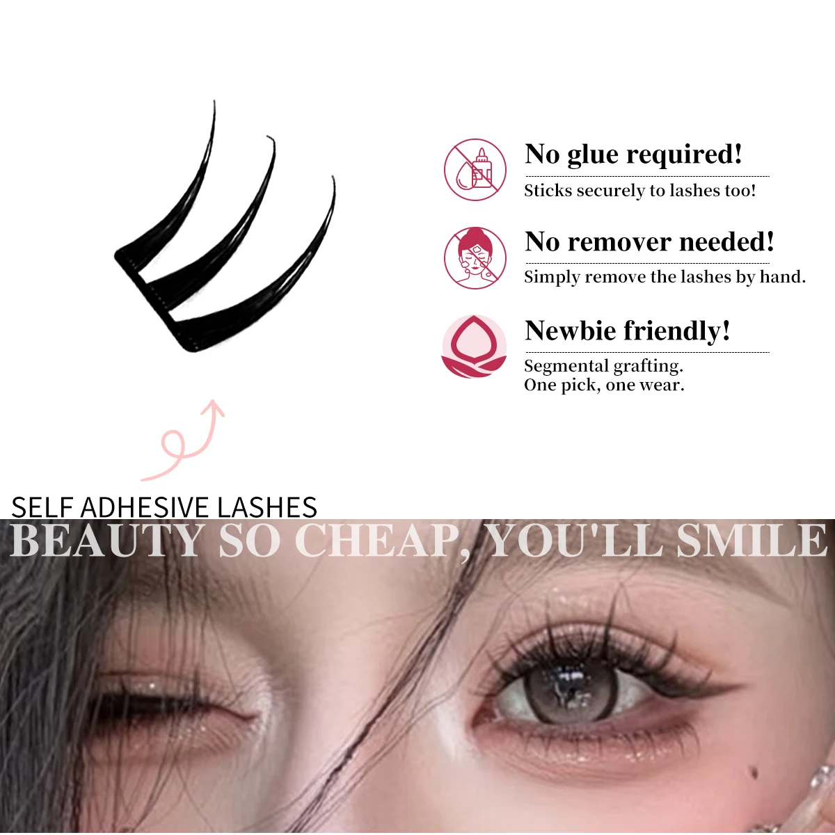 48 pestañas postizas de hadas sin pegamento, pestañas individuales finas de 10-13mm, extensión adhesiva naturalmente por calor para naturales, suaves y esponjosas