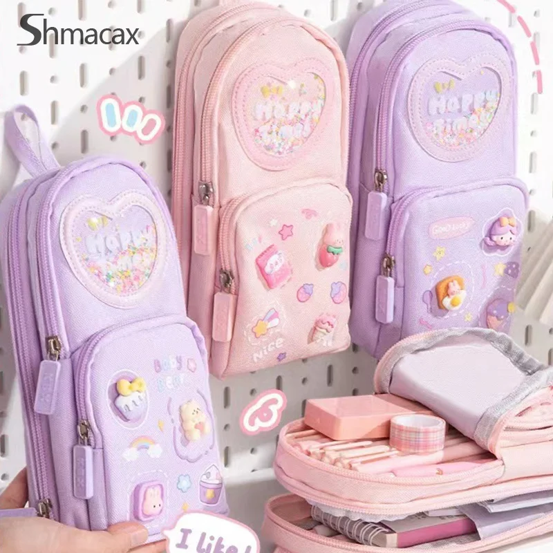 Large Capacity Pencil Case For Students Stationery Storage Box 3 Layers 6 Grids School Supplies