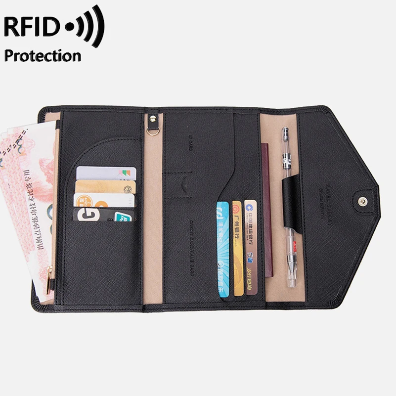

Женский кошелек из искусственной кожи с RFID-защитой, многофункциональный, для паспорта, с большим отделением для телефона, для женщин