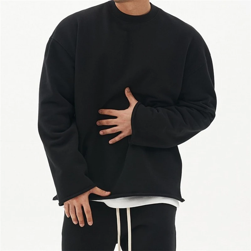 Men\'s Sweatshirt Casual Fashion Pullover Cotton Crew Neck Oversized T-Shirt Long Sleeve Gym Sports Fitness Training Clothes