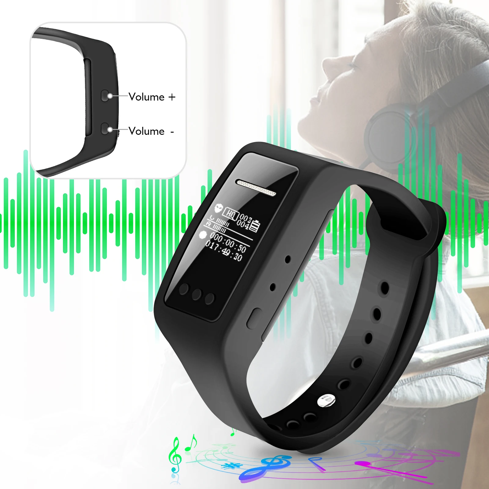 

32GB Wristband Recording Multifunctional Digital Recorder MP3 Playback For Speech, Meeting, Classroom Voice Recording