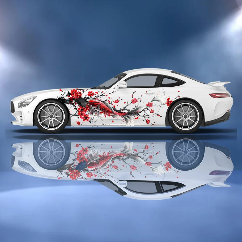 

Colorfu Koi Flower Car Side Sticker Decoration, PVC Waterproof Scratch Resistant Decal, Car Protection, Auto Accessories Gift