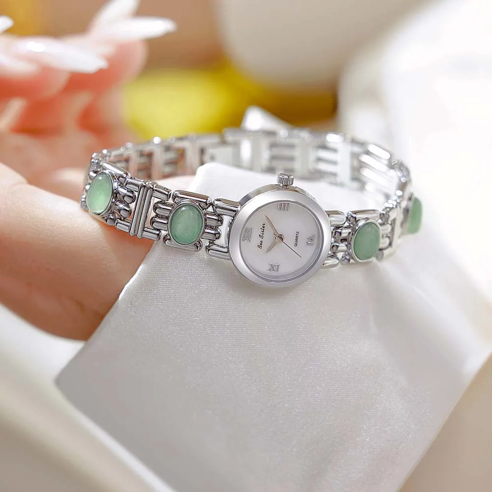 BS Luxury Women Quartz Watch Colorful Natural Jade Simple Ladies Watches Daily Wear Party Waterproof Decorative Wrist Gift