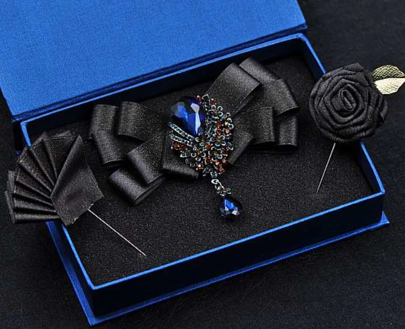 Formal Bow Tie Show Party Men's Wedding Collar Ribbon Crystal Necktie Luxulry Jewelry Corsage Clothing Accessories Set