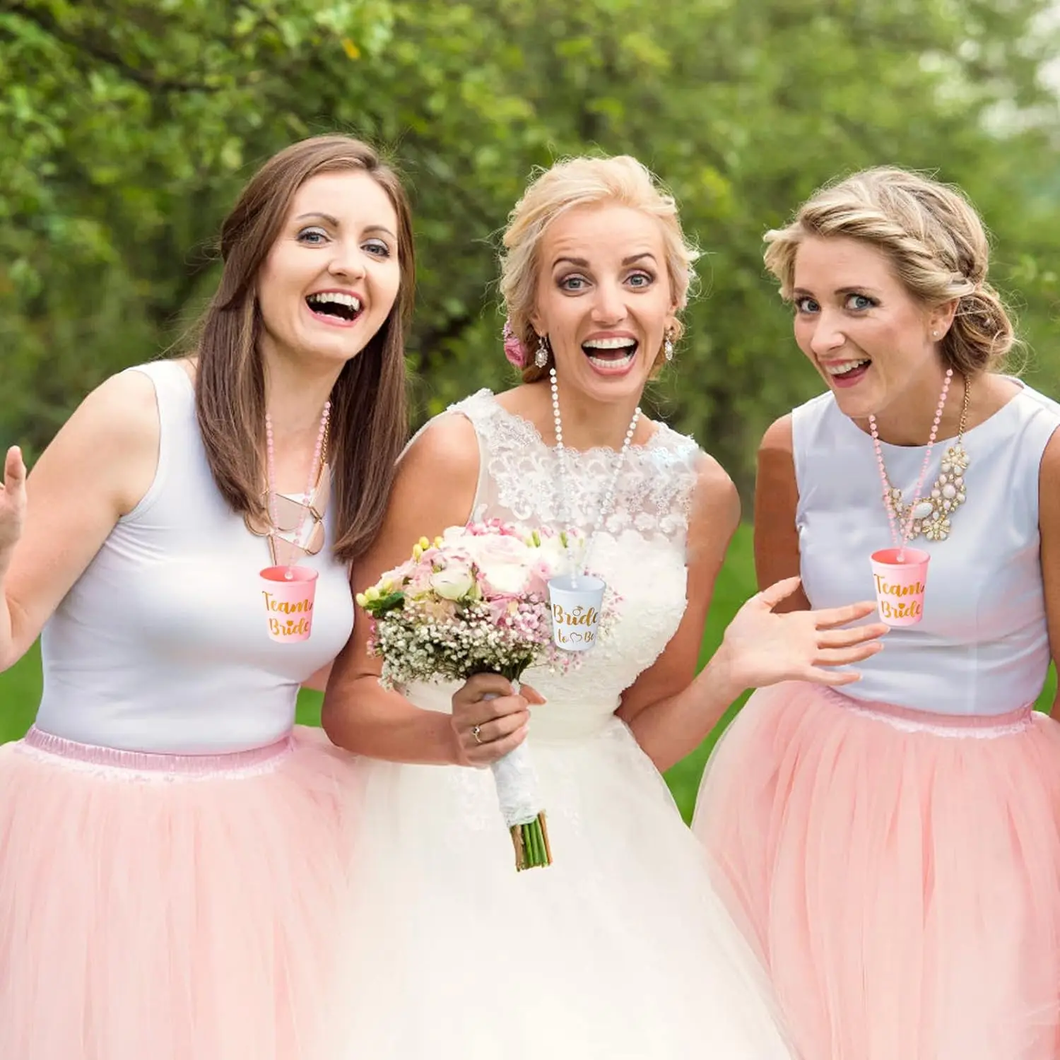 12szt Team Bride To Be Cup Plastikowe kieliszki Naszyjnik Bachelorette Naszyjnik ze szklanką na wesele Wystrój wieczoru kawalerskiego — zdjęcie 7