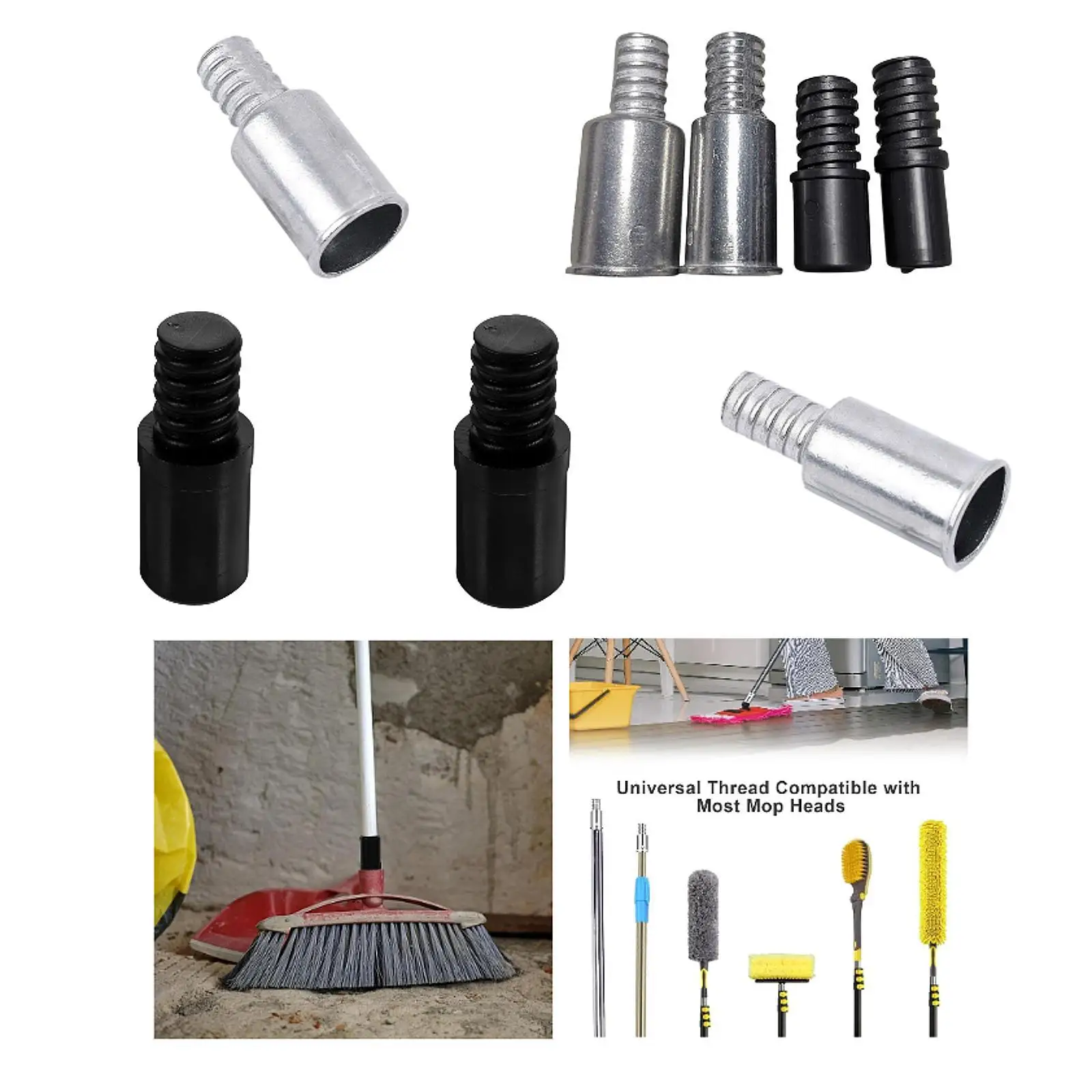 Telescopic Pole Household Cleaning Tools Adapter Replacement Push Broom Handle Threaded Tip Pole Adapter Universal Duster