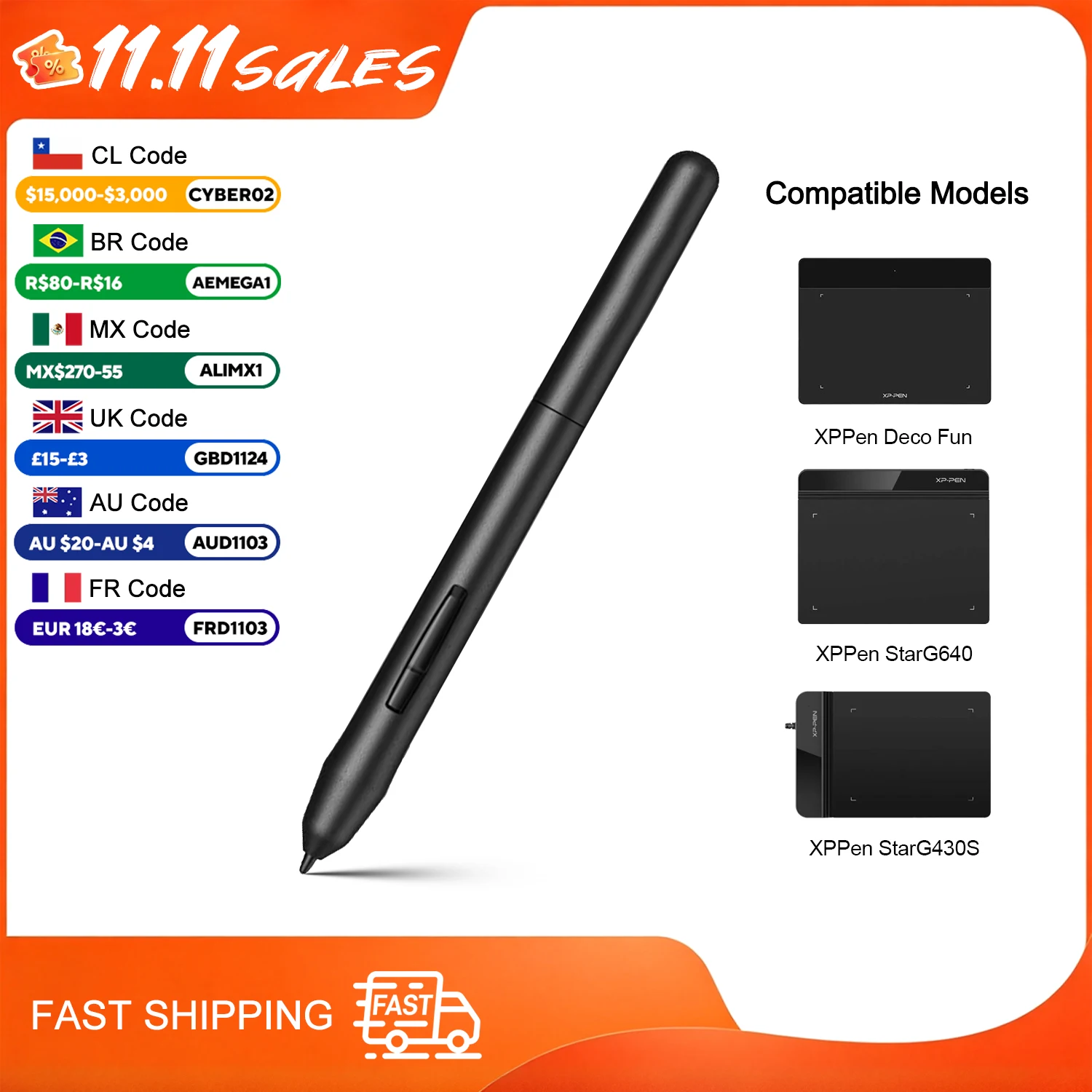 PN01 Battery-Free Stylus for XP Pen/Ugee Graphic Tablet Star03/Star06/StarG430S/StarG640/Deco Fun Tablet