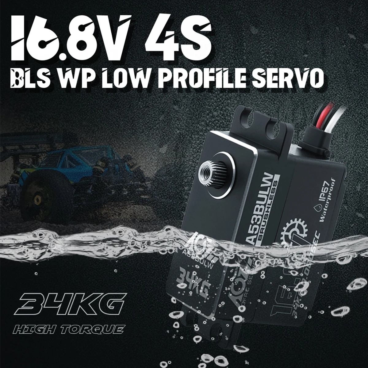 AGFRC Low Profile A53BULW 3S/4S 34KG High Torque Programmable Brushless Servo for 1/10 Scale RC Car Crawler Buggy Racing Boat