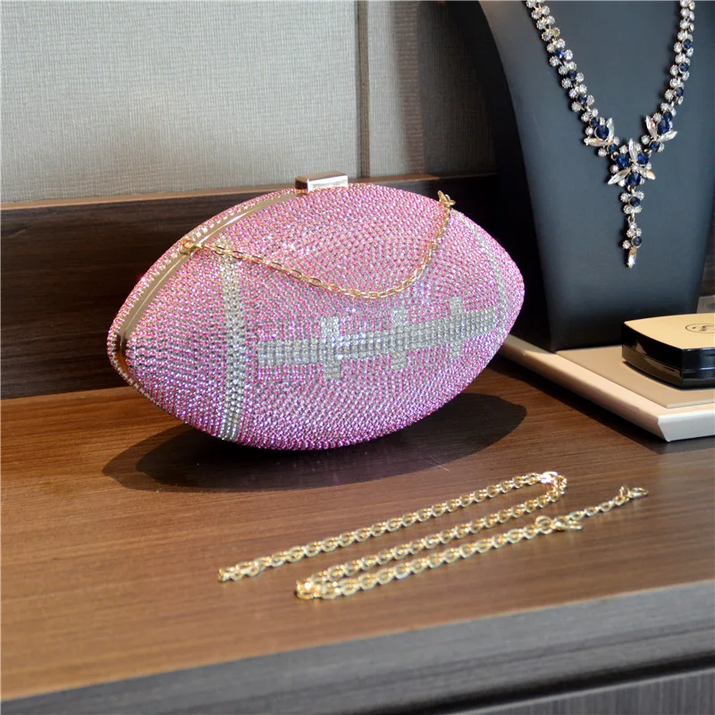 Diamond Ball Shape Evening Bag Women Rugby Basketball Crystal Designer Day Clutch Luxury Party Chain Mini Handbag Purse X915H