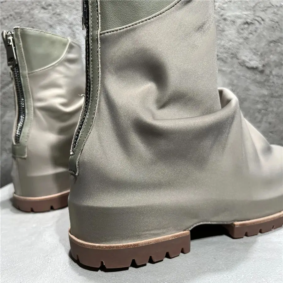 Handmade Platform Puker Beige High Quality Satin  Waterproof Fashion Personaliized Boot