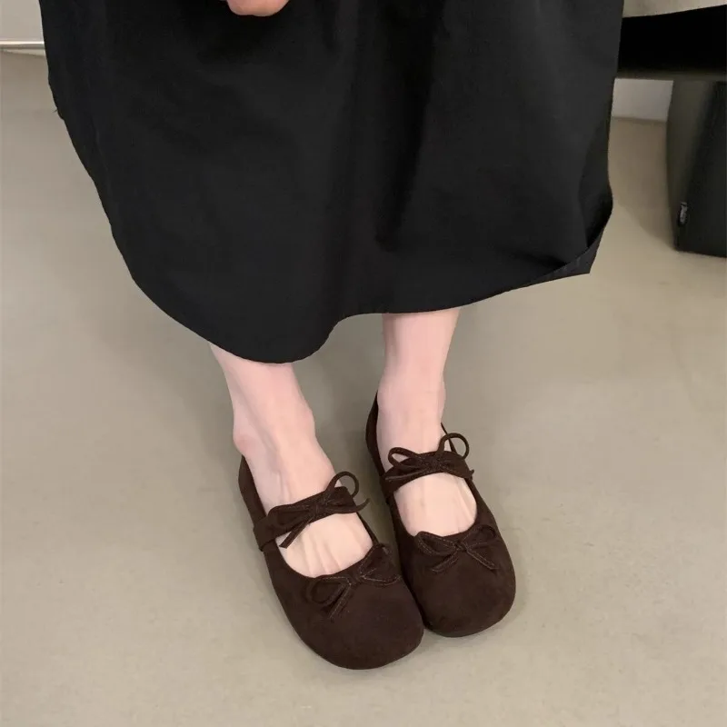 Fashion Round Toe Fabric Ballet Flats Woman Concise Warm Comfort Loafers Ladies Brand Design Fluffy Mary Jane Shoes in Red Grey view 2
