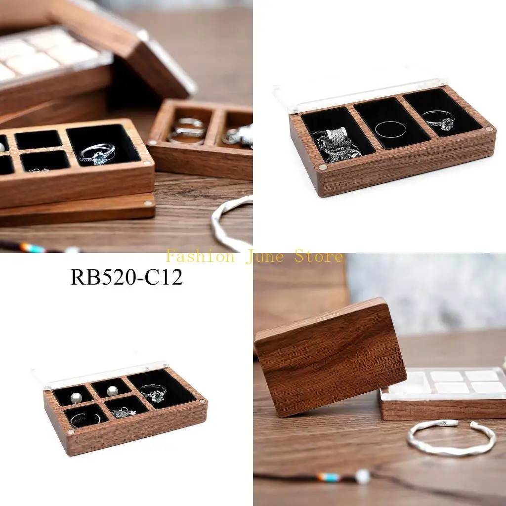 N5KA Muilt-slot Jewelry Box with Plush Cloth for Women Rustic Walnut for C