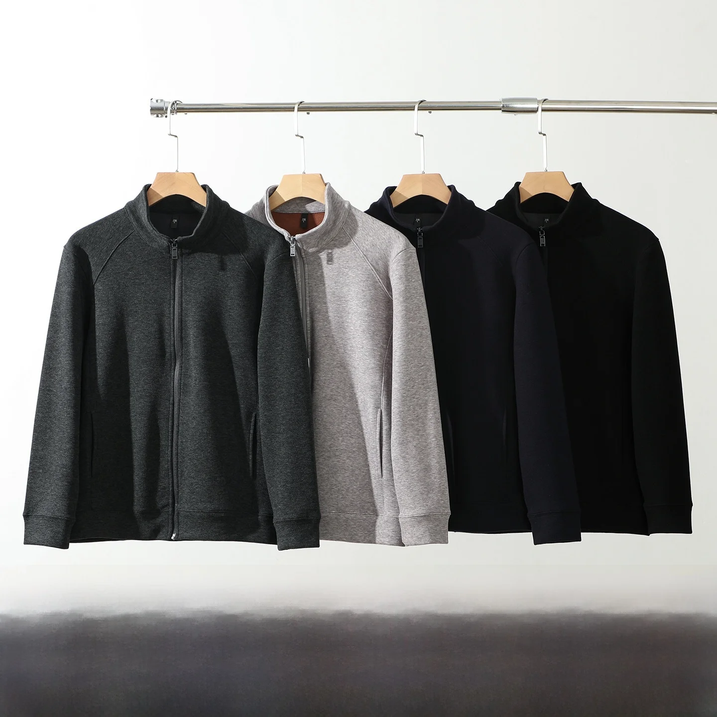 

Warm Fce Lined Men's Jaet Stand Collar Windproof Woolen Fabric Autumn Winter Outerwear Casual Sle Zipper Closure Coat