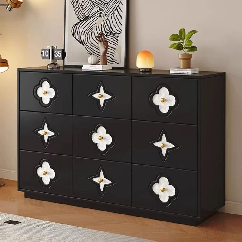 French Style Retro Sideboard Elegant Shell 4leaf Clover Shape Solid Wood Bucket Storage Cabinet Bedroom Living Room Furniture