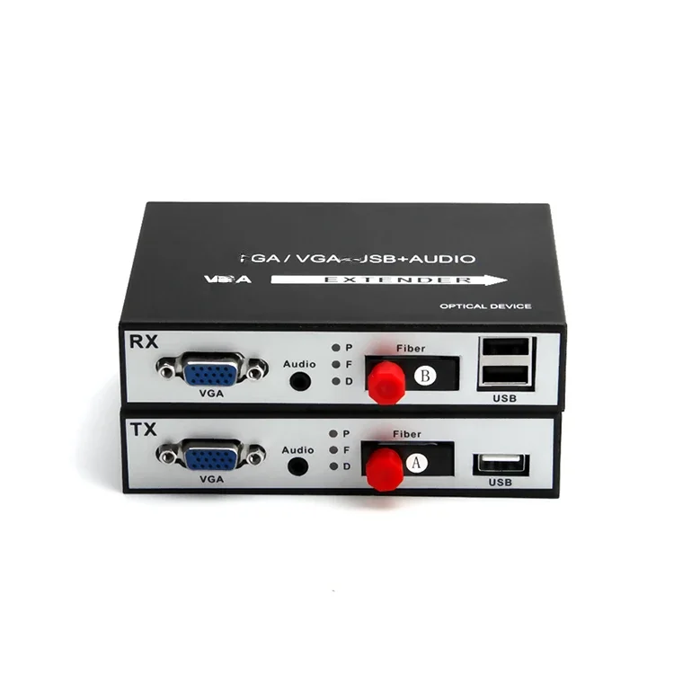 Video To Vga Converter+ USB + 1 Channel Stereo Audio VGA Fiber Optic Extender