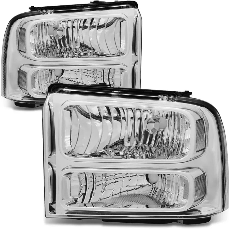 

Halogen Model Headlights Assembly for Ford F250 F350 F450 F550 Super Duty 2005-2007 Driver and Passenger Side Chrome Housing Cl