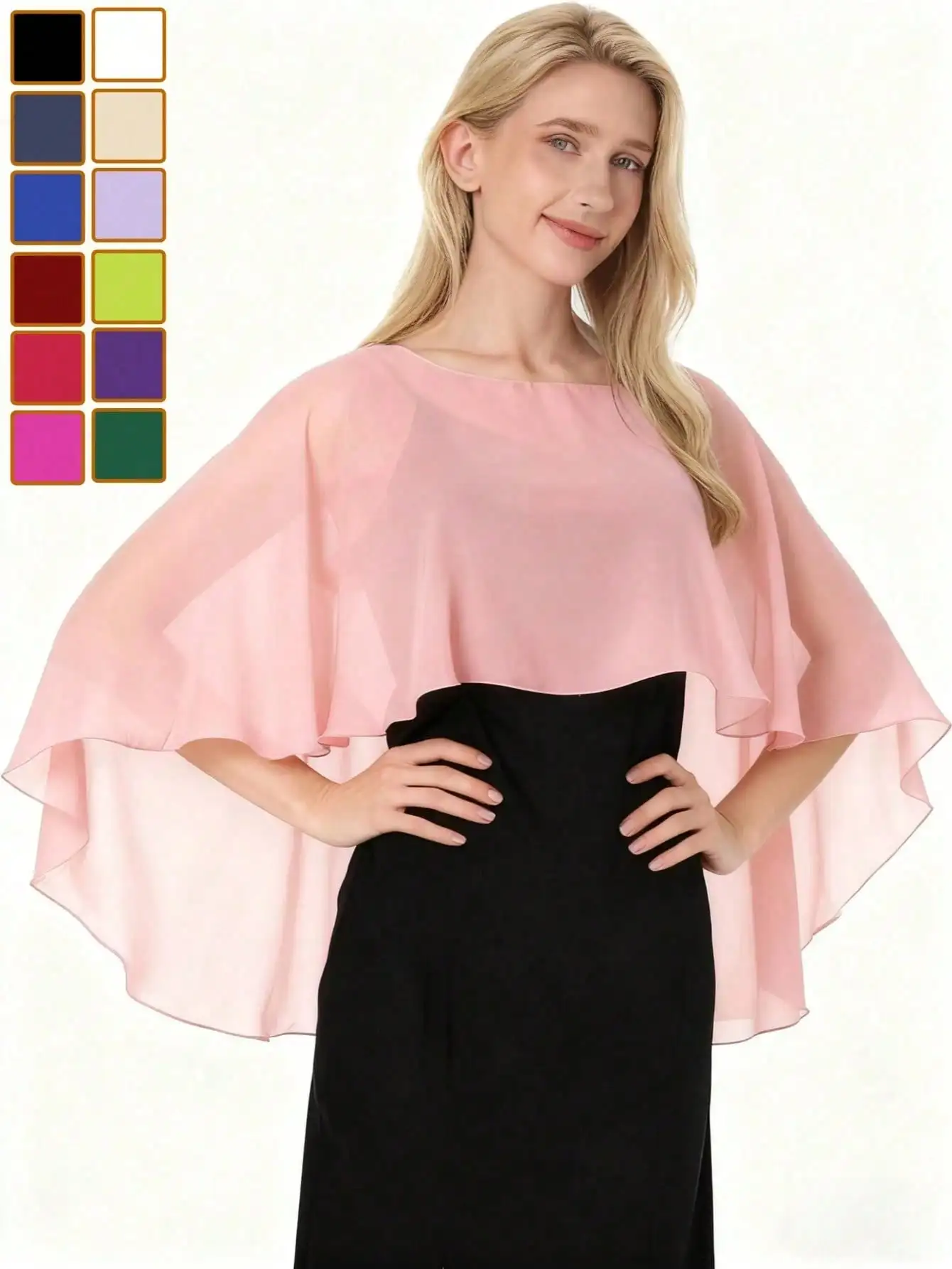 

1pc Elegant Women's Chiffon Shawl/Wrap, Soft Bridesmaid Shawl, Wrinkle-Resistant Short Front Long Back Solid Color Chiffon Shawl, Wedding Coverup, Asymmetric Shawl, Multifunctional Pullover, Suitable For Bridesmaids, Weddings, Formal Occasions, Spring/Sum