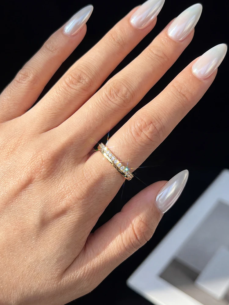 Glänzende Echte Moissanit-Diamant Runde Eheringe für Damen Verlobungsfeier Luxus Mode Minimalismus Schmuck – Detail 3
