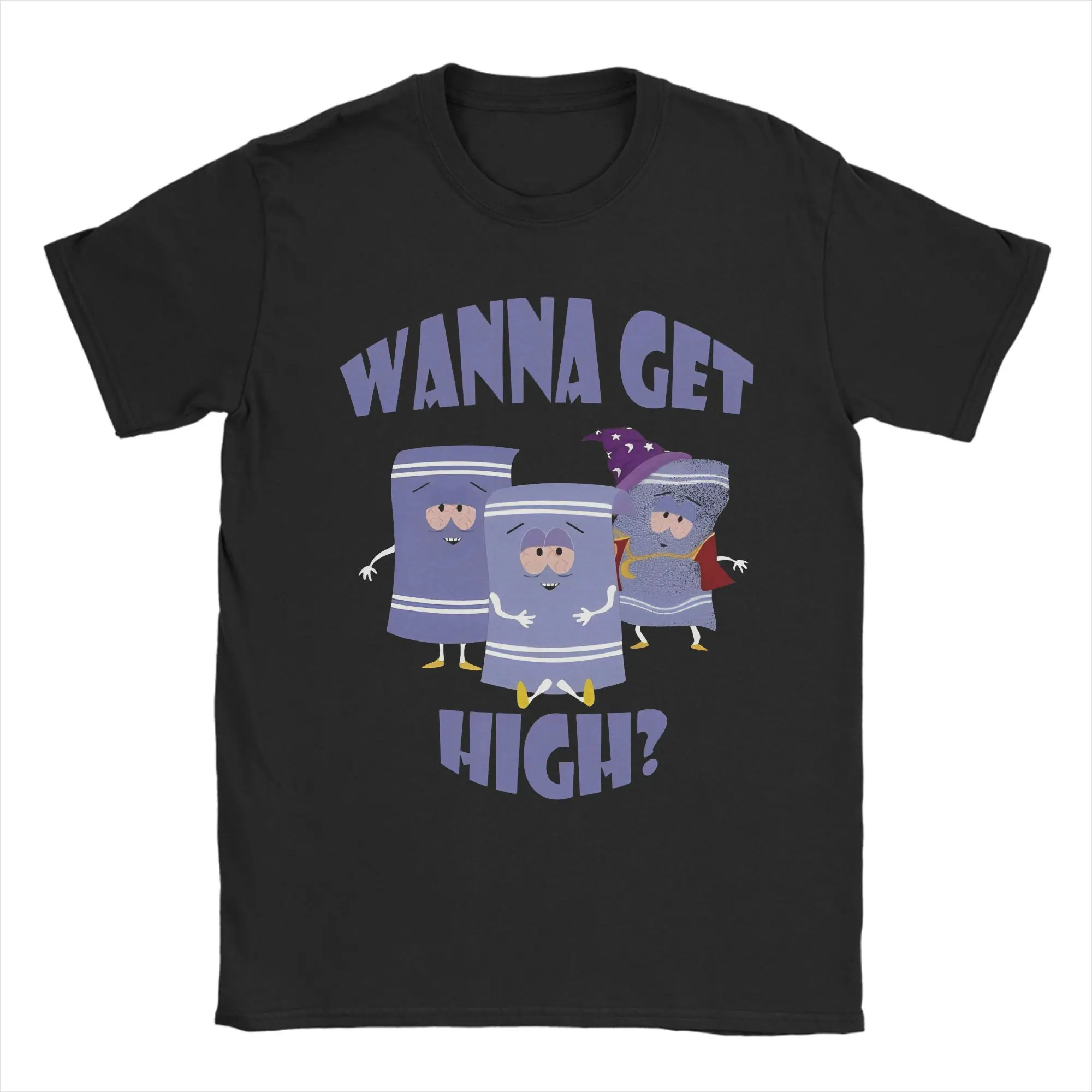 Souths parked Comedy Humorous Merch Men Women T Shirt Pure Cotton Tee Printed Towelie Wanna Get High T-shirt Clothing