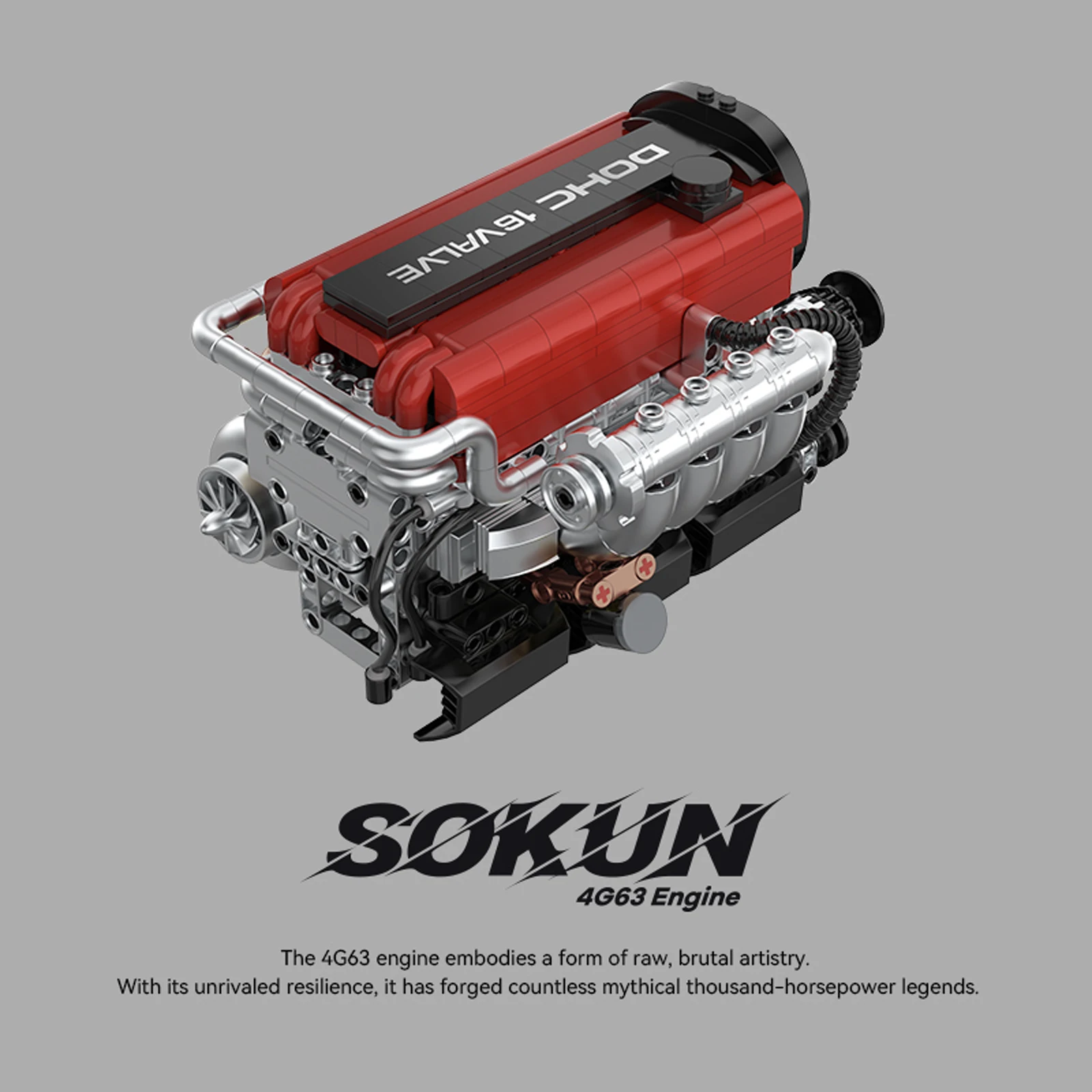 PB8861 918 Piezas, Bloques de Construcción de Motor 4G63T, Juguetes Educativos de Construcción, Kit de Ladrillos Técnicos MOC, Regalo para Adultos y Niños