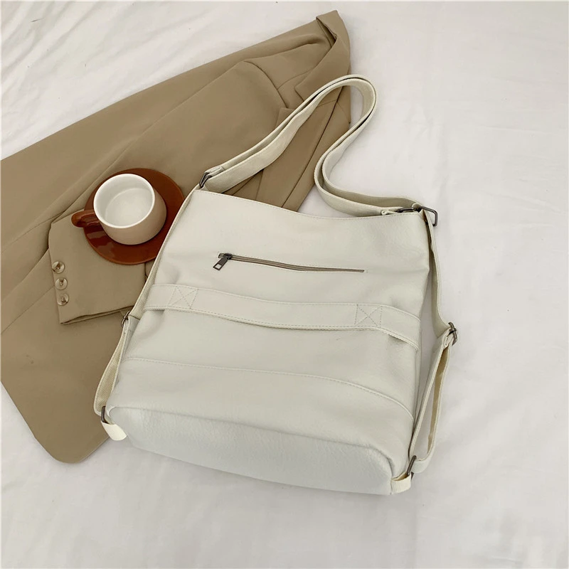 Large Capacity PU Leather Shoulder Bags For Women Simple Solid Casual Totes Classic Elegant Packages Leisure Female Handbags