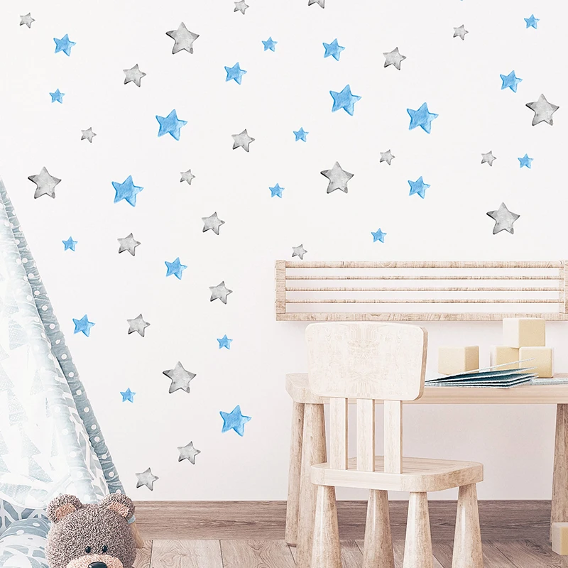 Watercolor 56 Dots Blue and Grey Stars DIY Wall Stickers Kids Room Baby Room Bedroom Nursery Room Wall Decals Home Decoration