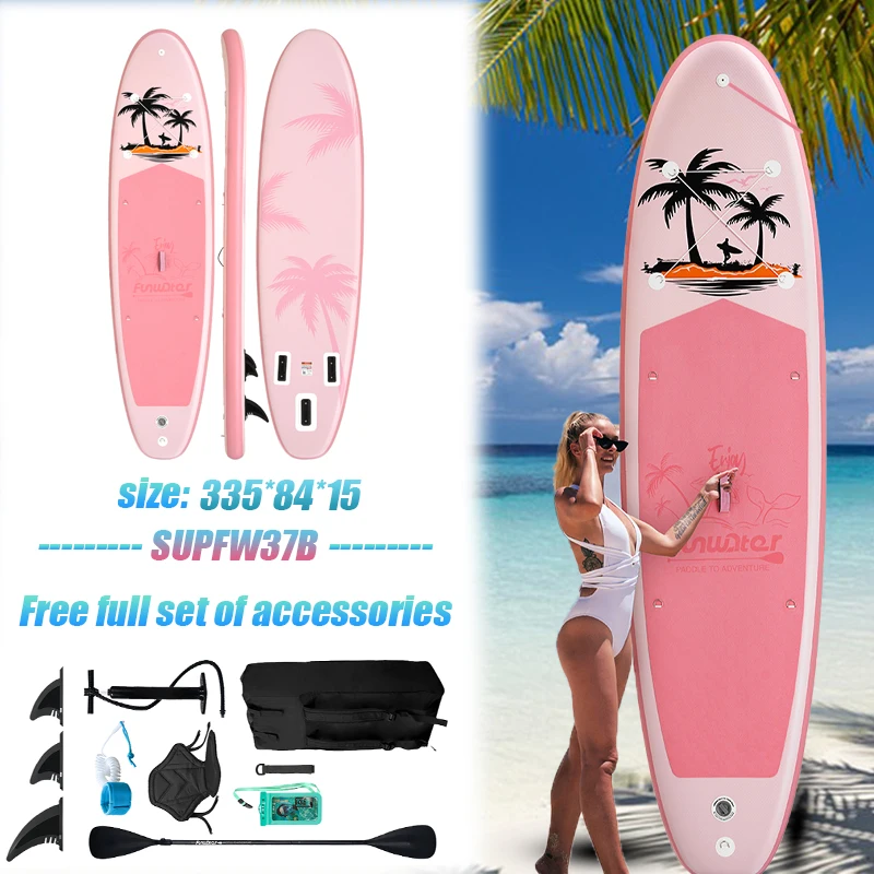 Funwater 11ft 32" Pinkes Palm-Design Aufblasbares Stand-Up-Paddle-Board Kajaksitz Wasserdichte Handytasche ISUP Komplettset SUP für Erwachsene – Detail 4