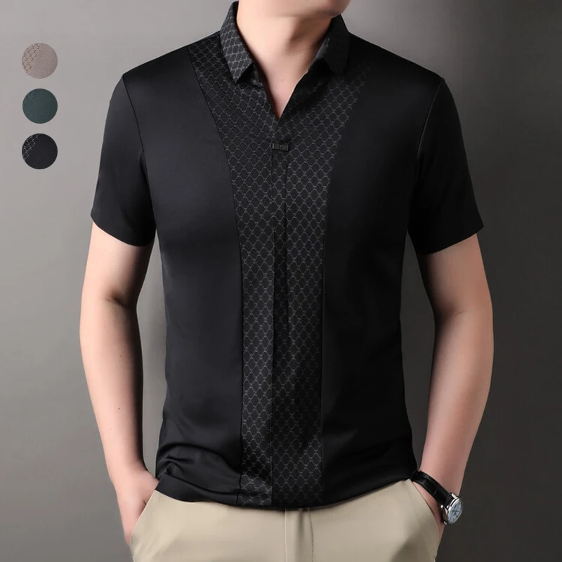 

2024 New, Men's Seamless Short Sleeve T-shirt, Popular Seamless Polo Shirt, Thin Scissors Collar Top, Cool and Comfortable