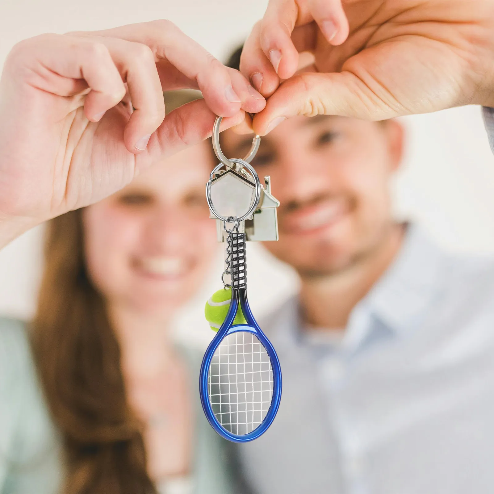 6Pcs Tennis Racket Keychains Mini Sports Ball Pendants Set Car Key Rings Bag Charms Tennis Fans Party Favors Tote Bag Charms