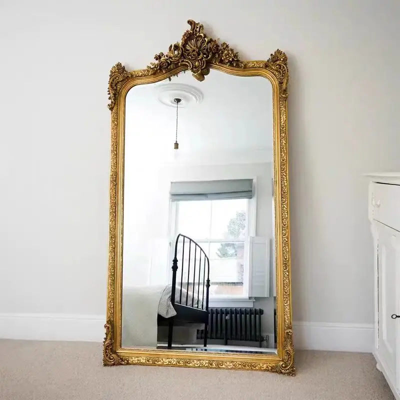 Full Body Gold Luxury Espejos De Piso Room Decoration Vintage Living Room Mirrors Full Body Floor Nordic Princess Design Mirrors view 4