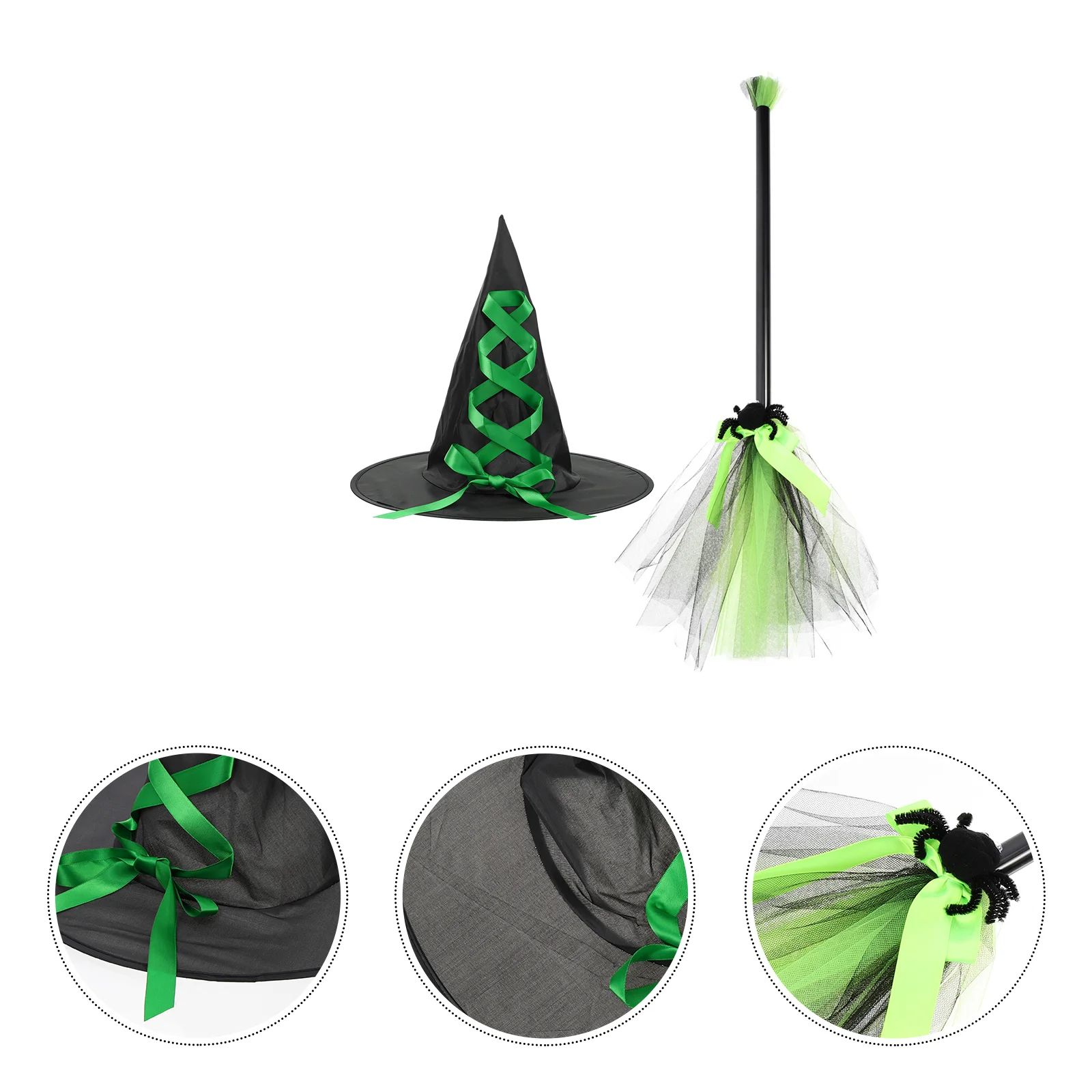 Witch Hat Set Party Costume Accessories Broom Black Cap Cloak Halloween Hats Cosplay Props Plastic Miss Goth Stickers