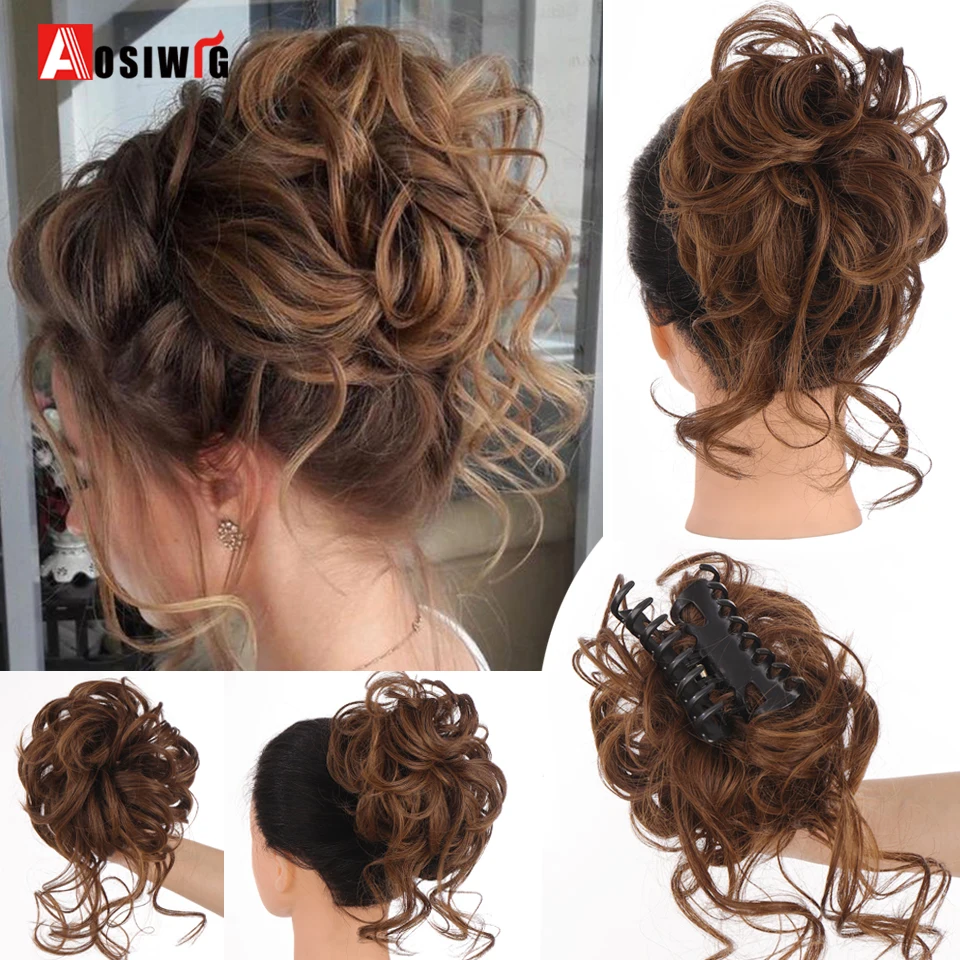 AOSIWIG capelli sintetici Bun artiglio falso Chignon accessori artiglio Clip codino riccio disordinato Ombre naturale Scrunchy parrucchino