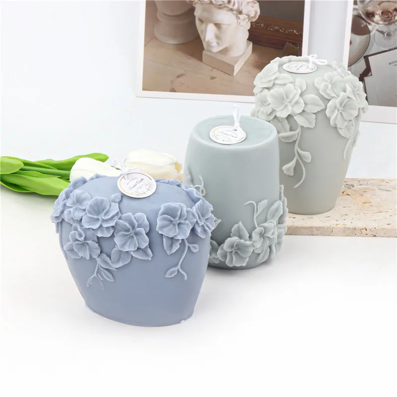 DIY New Nordic Rattan Flowers Silicone Candle Mold Gypsum form Carving Art Aromatherapy Plaster Home Decor Mold Wedding Gift