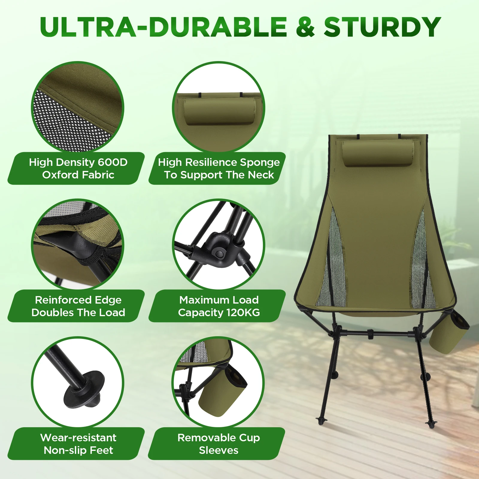 Camping Folding Chair Portable Lightweight Camping Chairs Outdoor Ultralight Chair 150kg for Fishing/Camping/Hiking/Beach/Garden