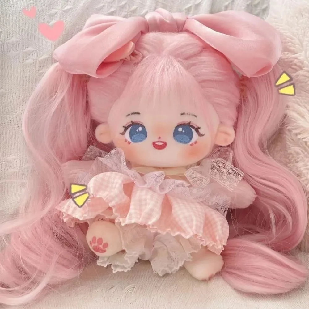 20cm Cotton Doll Wig High-Temperature Fiber Double Ponytail Wavy Hair with Claw Clip Cute Doll Hair Accessories