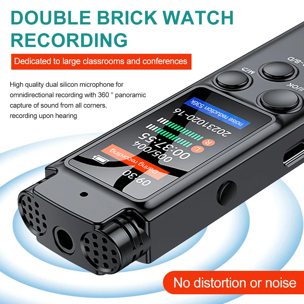 64G Digital Voice Recorder Dictaphone Audio MP3 Player Sound Recording Device Noise Reduction WAV Record Pen 24hr Recording