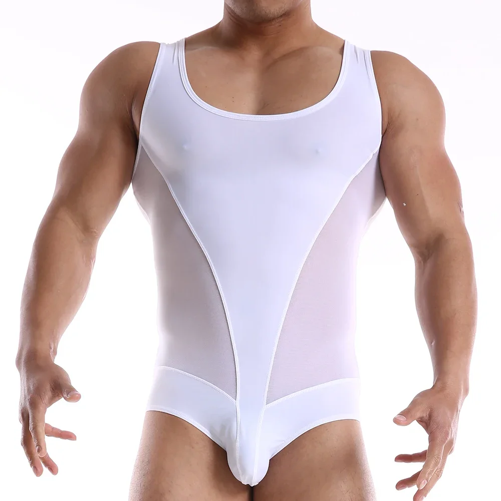 Sexy Men Breathable Mesh Undershirts Transparent Jumpsuit Wrestling Singlets Leotard Underwear Gym Fitness Bodybuilding Bodysuit