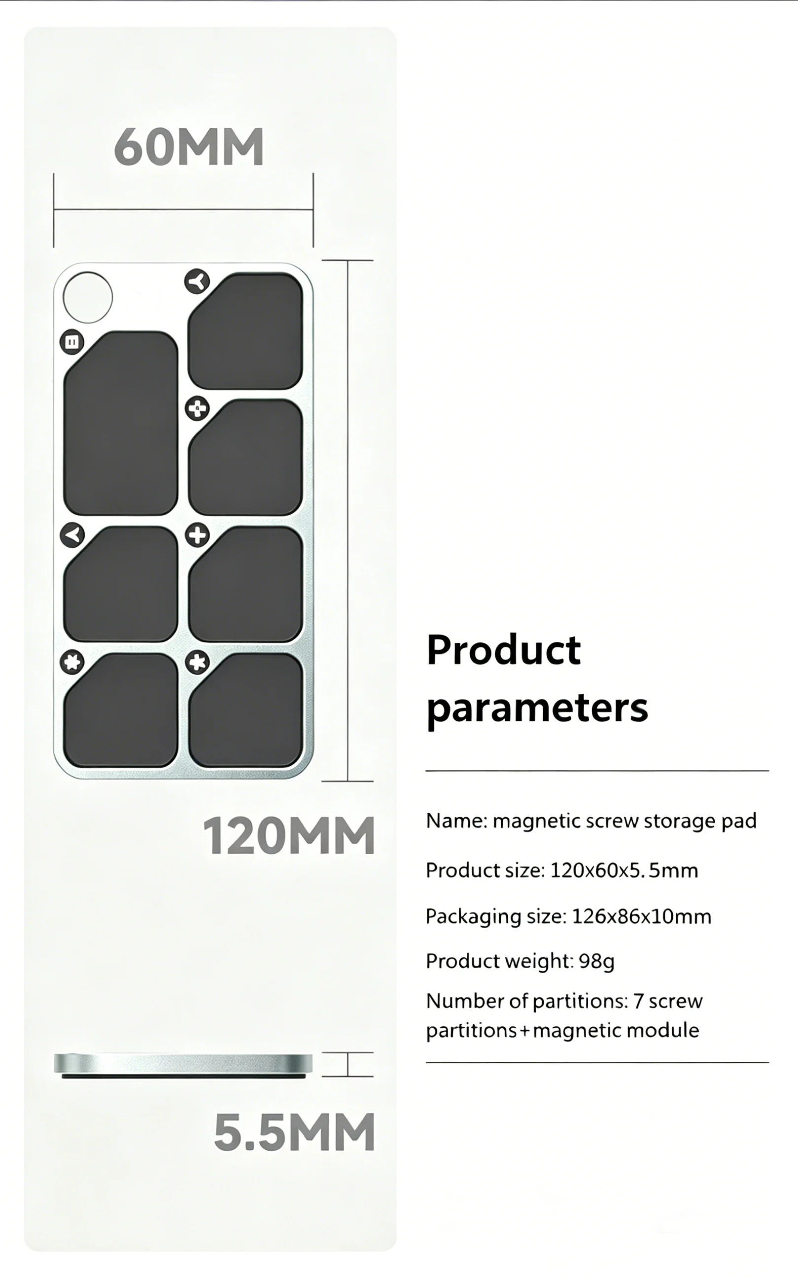 7-Fach Anti-Verlust Magnetischer Teile-Organizer aus Aluminiumlegierung für die Aufbewahrung von Schrauben und Komponenten bei der Handy-Reparatur – Detail 2