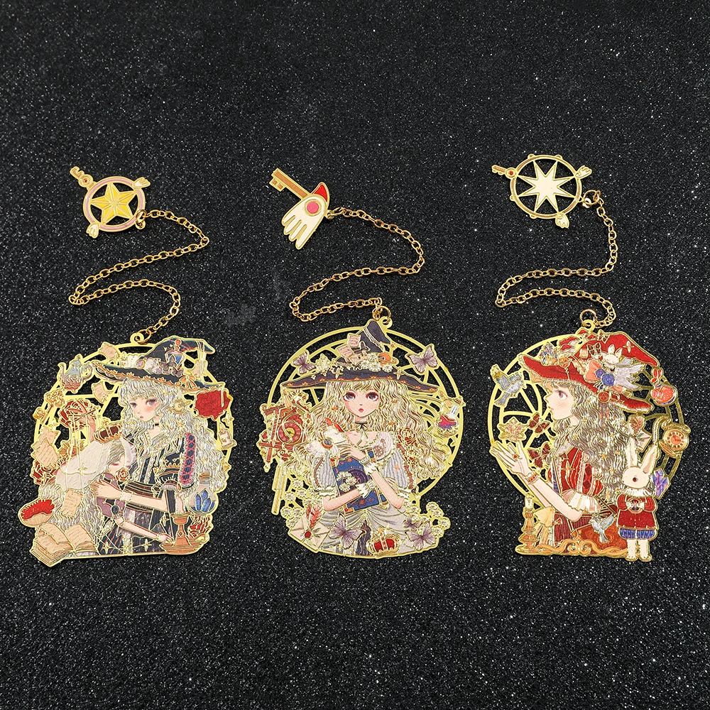 

Cute Anime Magician Girl Bookmarks Creative Metal Book Mark School Supplies Book Accessory Gifts Collect Gift for Girl Men Women