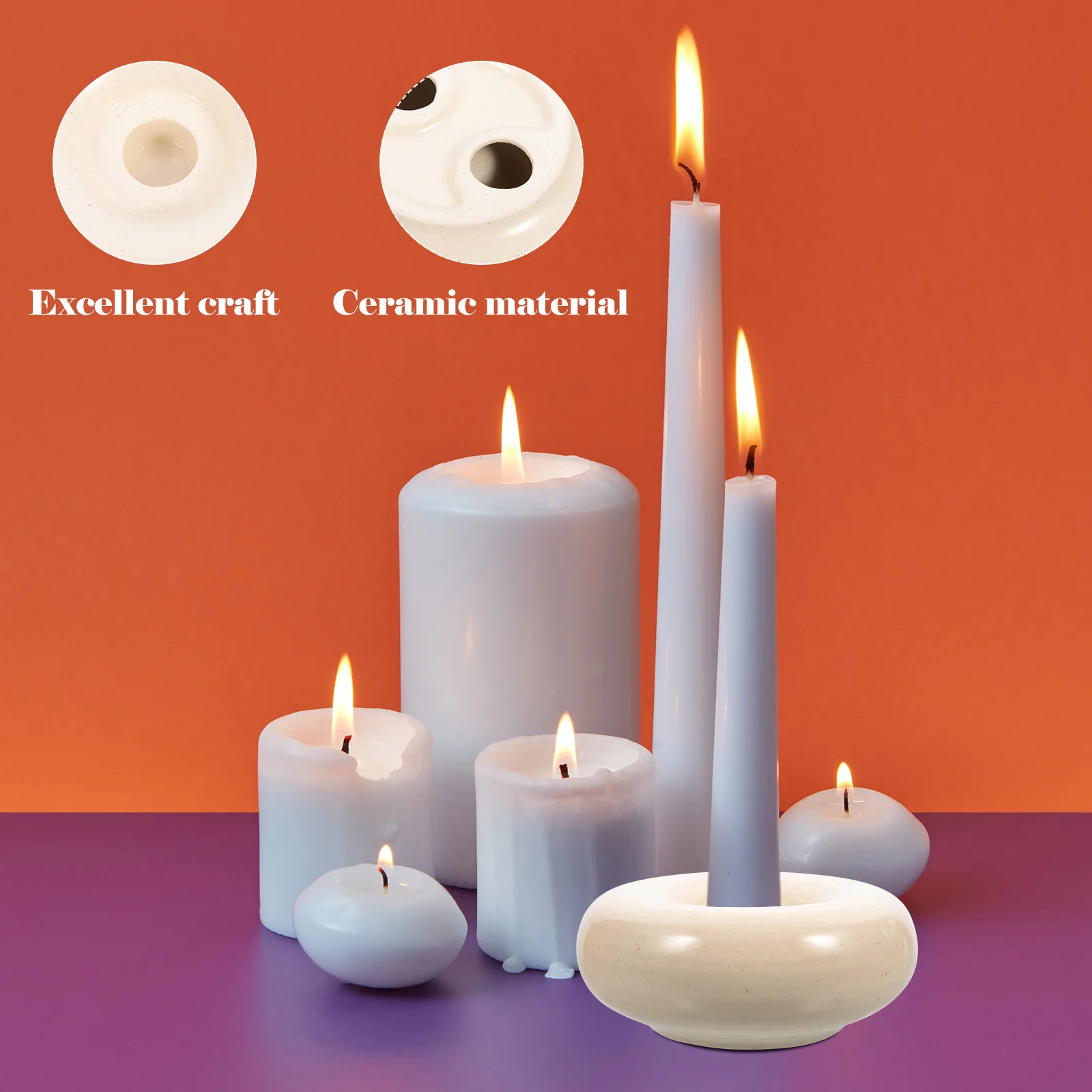 

Modern Ceramic Holder for Tabletop Desktop Decor Simple Structure Candlestick Base Multi Angle Room Bedroom