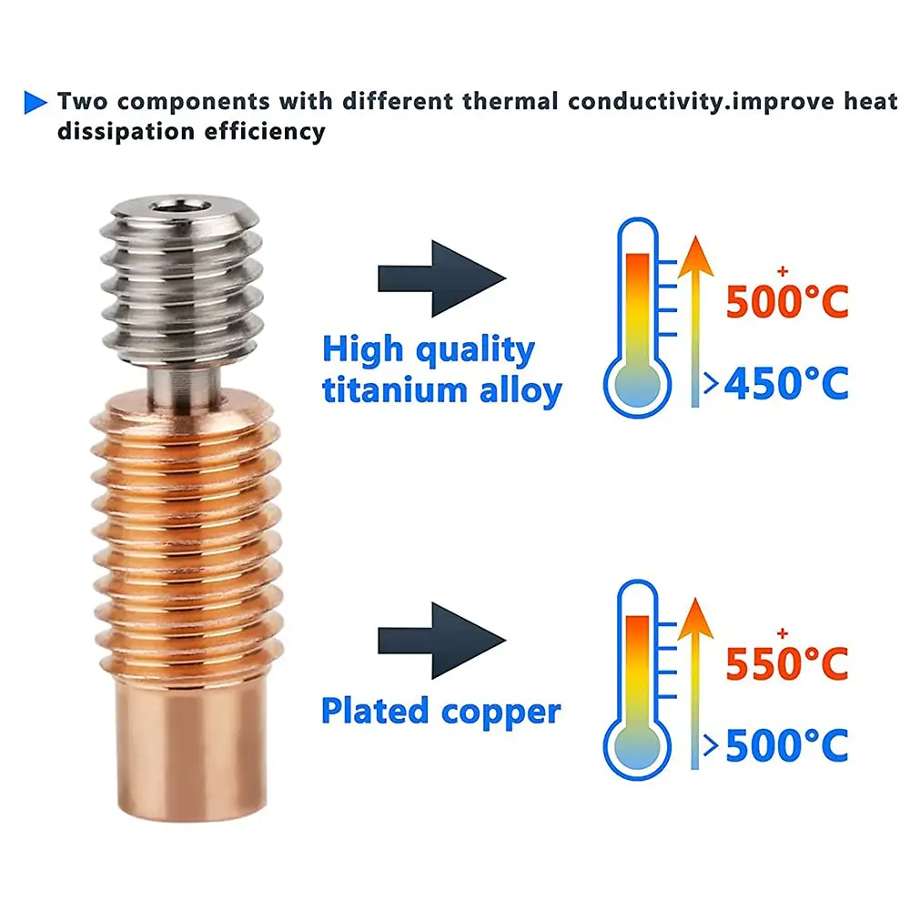 3D V6 Heatbreak Upgrade Bi-Metal Heat Break Throat Titanium Alloy + Plated Copper Bi Metal Throats for E3D V6 Volcano