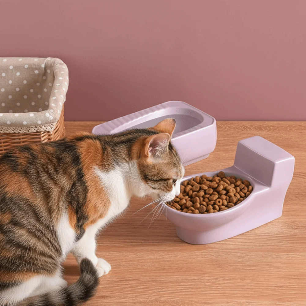 

Toilet Shape Ceramic Cat Bowl Protects Cervical Spine Non-slip Pet Food Basin Anti Vomit Not Easy To Knock Over