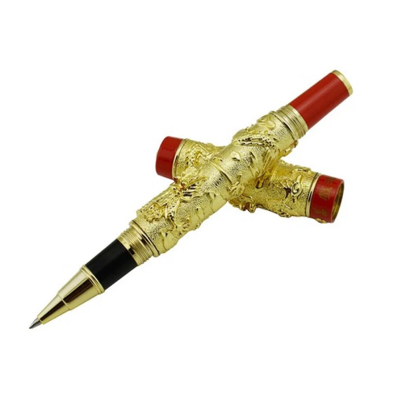 

A+ Jinhao 3D тисненая золотисто-красная винтажная ручка-роллер с двойным драконом, играющим жемчугом