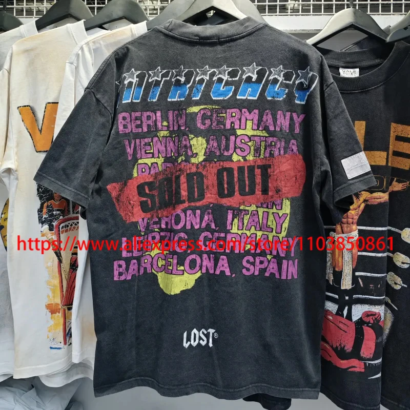 Fashion Trend Casual Lost Intricacy T-shirt Vintage Washed Black Letter Print Short Sleeves High Quality Lost Intricacy Tees Fashion Trend Casual Lost Intricacy T-shirt Vintage Washed Black Letter Print Short Sleeves High Quality Lost Intricacy Tees
