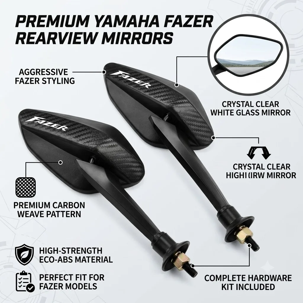 Carbon Fiber Rearview Mirror Adjustable Motorcycle Convex Mirrors 8mm With LOGO For Yamaha FZ1 FZ6 FZ8 FZ-1 FZ-6 FZ-8 Fazer 150