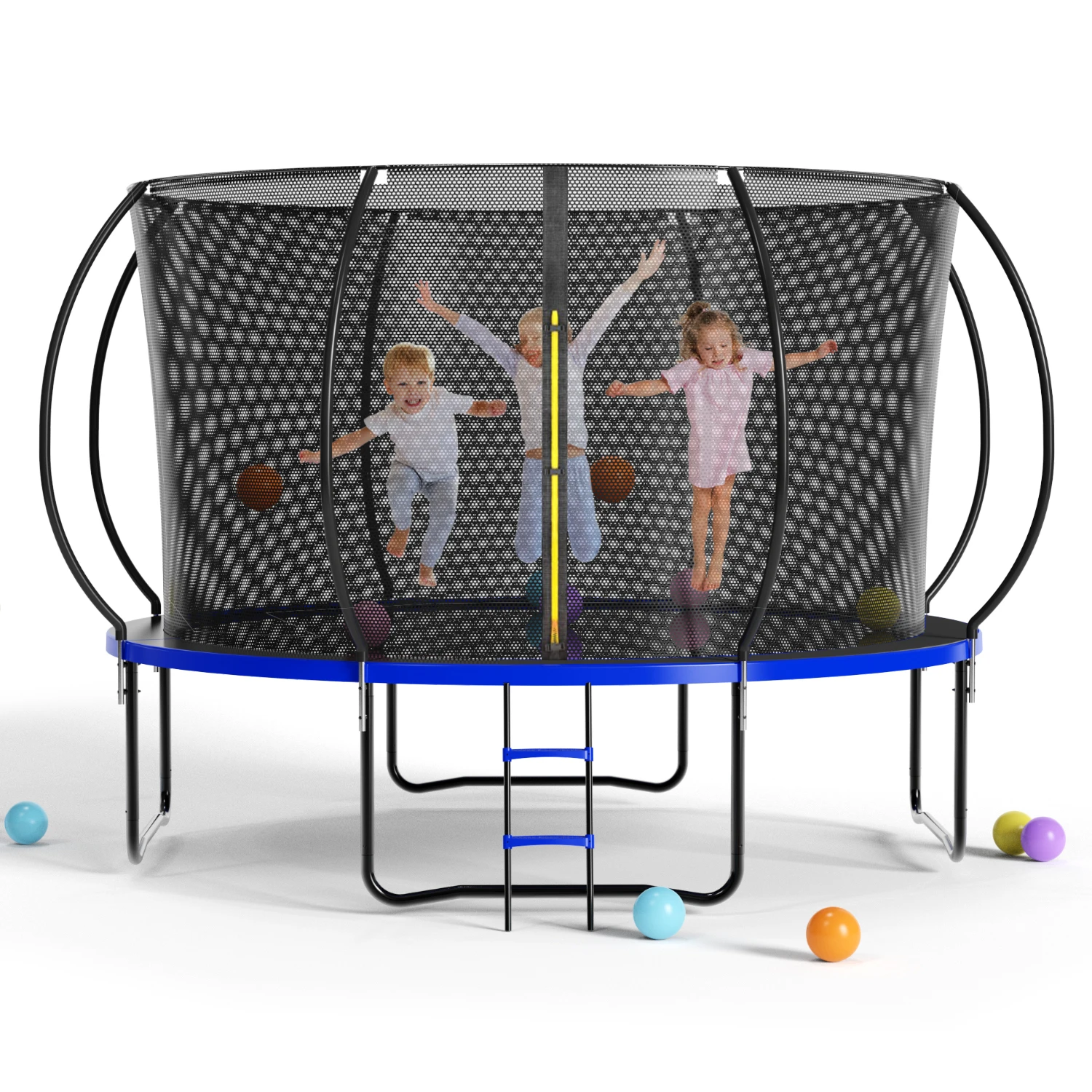 

14FT Outdoor Trampoline with Safety Enclosure, Ladder, Spring Cover Padding - Kids Black&Blue