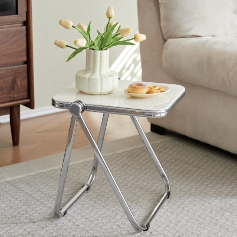 Mesa auxiliar pequeña de esquina para sofá grueso para el hogar, mesa pequeña transparente, mesa de centro pequeña plegable acrílica