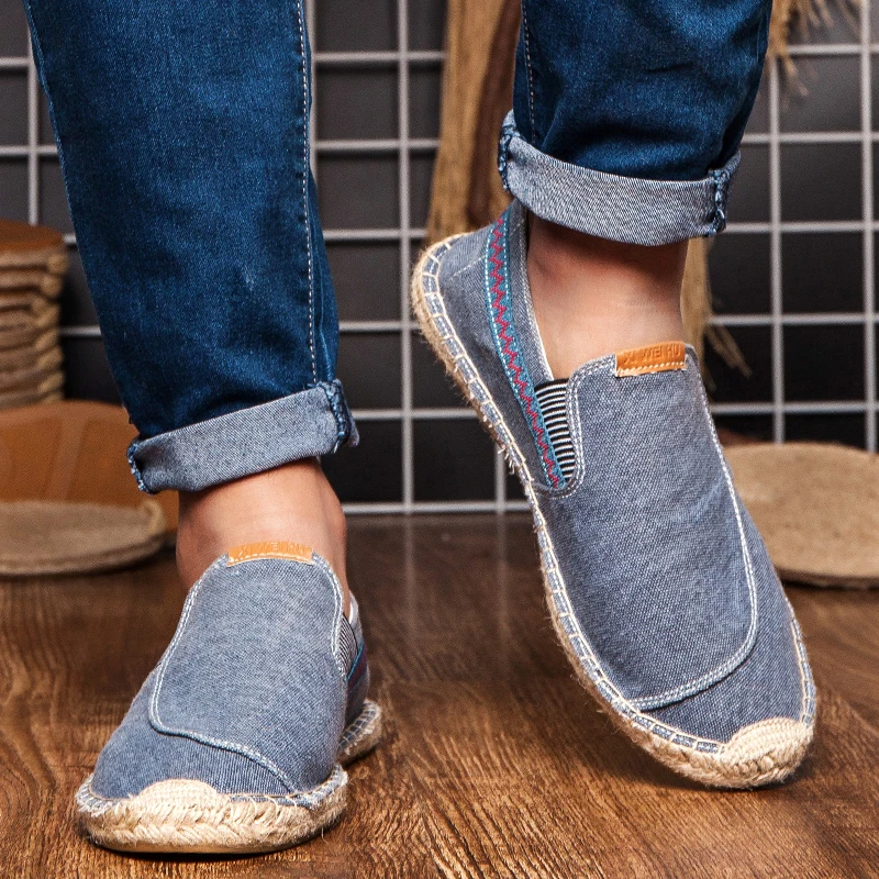 Mens Flax Espadrille Loafers Slip-On Comfort Shoes with Round Toe Fashion Women Canvas Walking Shoes Casual Fisherman Driving