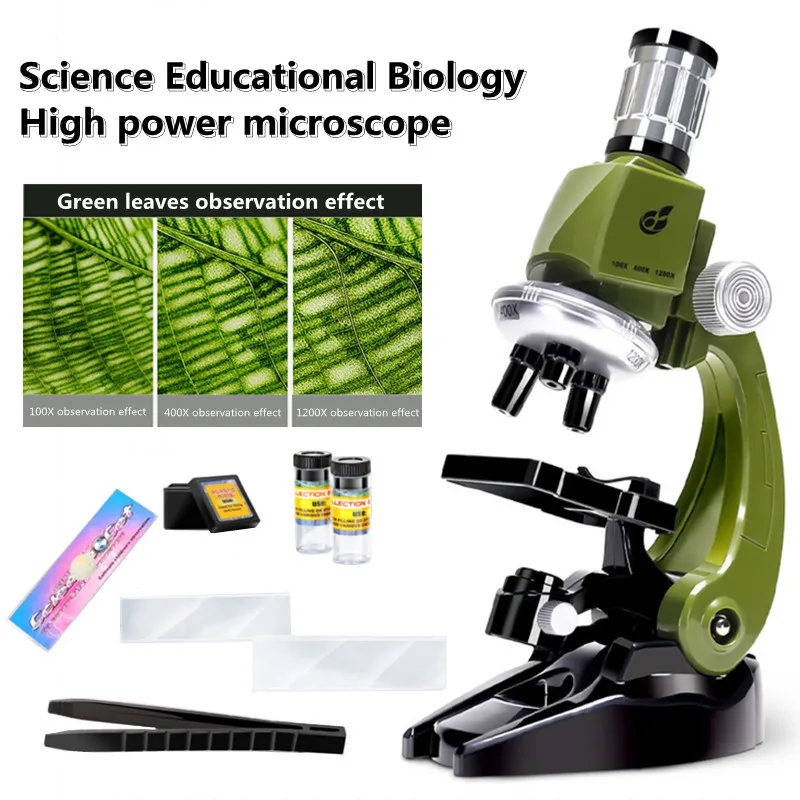 Children's Science and Education Microscope 100X-1200X Science Experiment Microscope Set LED Student Biological Microscope