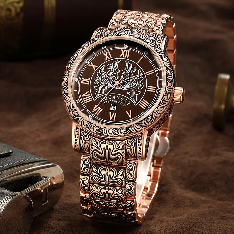 European and American men's watches, ancient Roman carved quartz watches, watch men waterproof steel belt watches**
